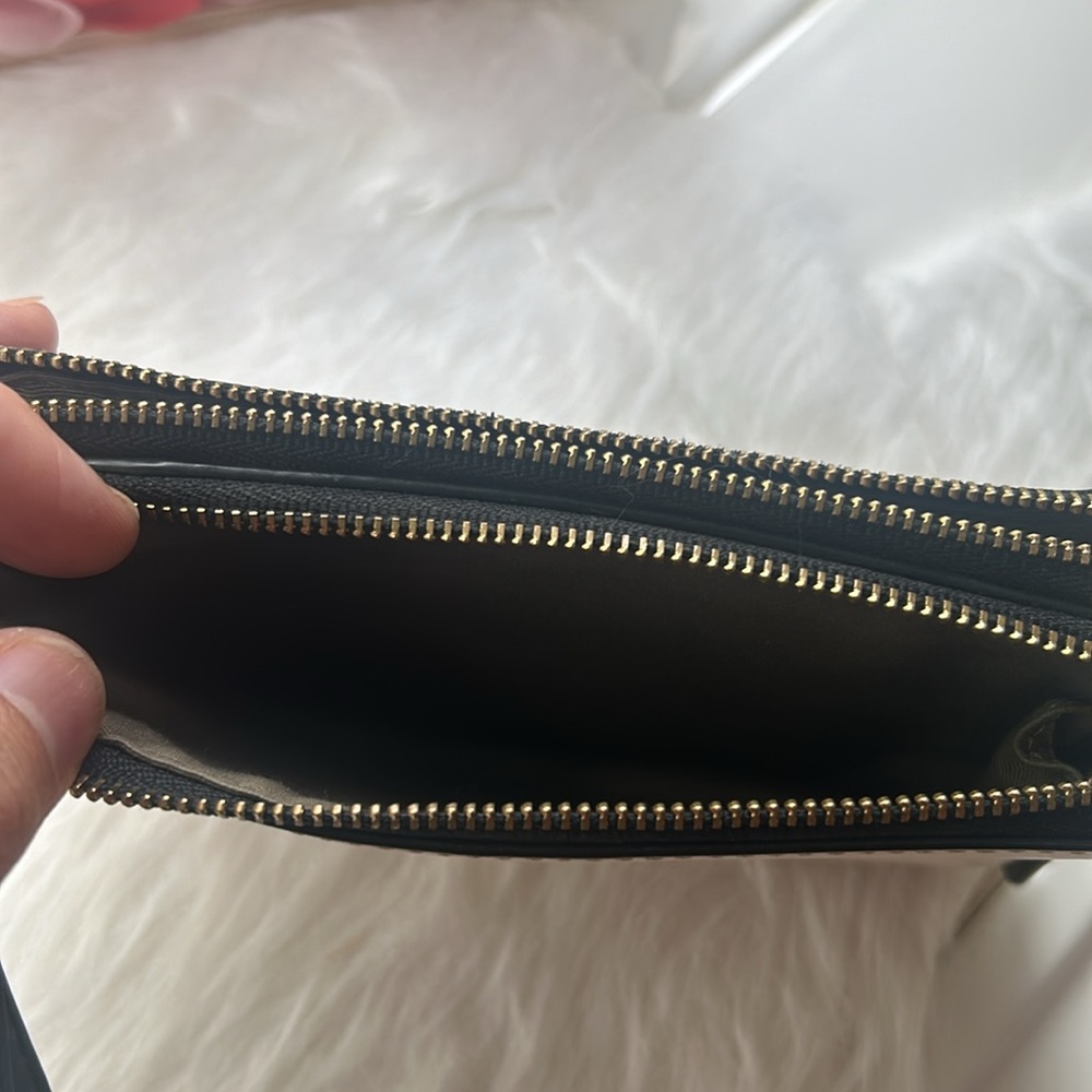 Coach two tone leather double zip wristlet wallet ivory and signature brown EUC - Picture 8 of 11